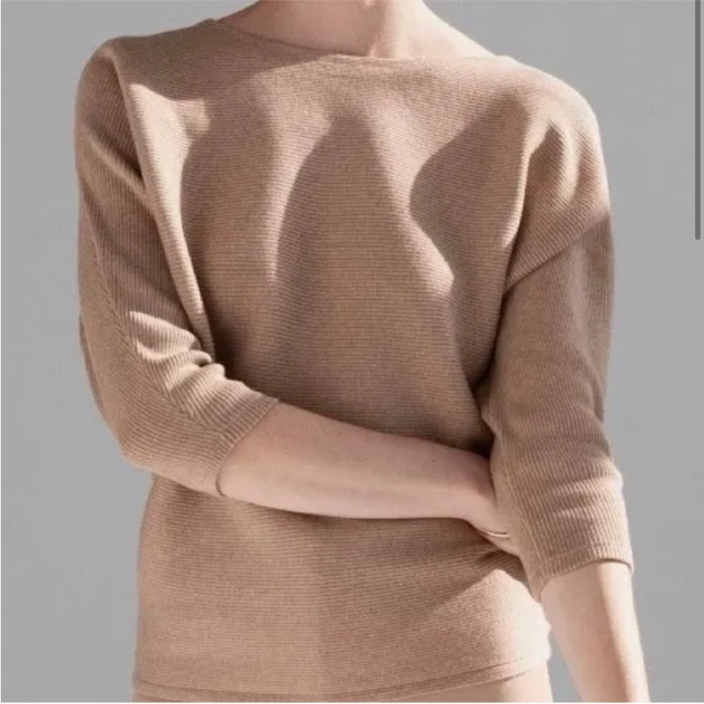 The Reset R Label Flax Khaki Ribbed Boat Neck Dolman Sleeve Pullover Sweater